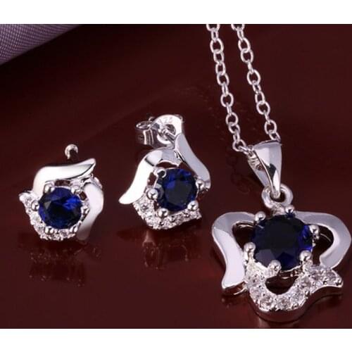 Sets sterling-silver-jewelry Jewelry Sets Silver Blue Zircon Sets Womens Trendy Jewelry Wholesale Free Shipping dfgh LS662