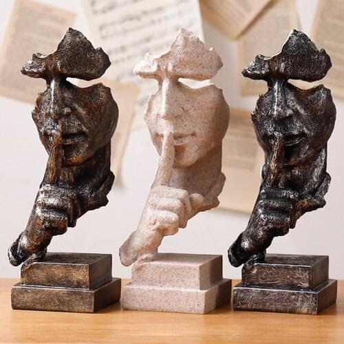 Creative Artwork Statue Silence Is A Gold Thinker Sculpture Decor Resin Crafts Retro Ornaments Home Office Desktop Decoration