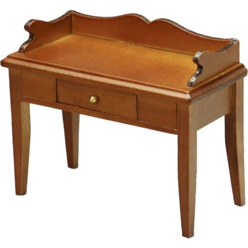 1/12 Dolls House Handmade Vintage Wooden Desk Dressing Table Creative Furniture Model Life Scene Decoration Accessory Toy