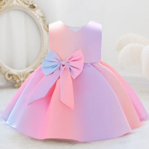 2021 Summer Newborn Baptism 1 Year Birthday Dress For Baby Girl Colorful Princess Dresses Party Dress Child Costumes Gradient