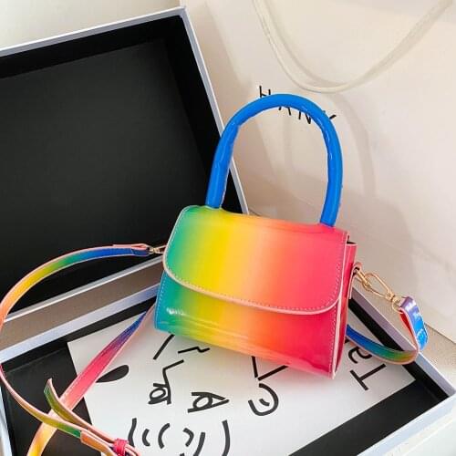 Fashion Rainbow Color PU Women Shoulder Bag Small Flap Tote Crossbody Handbag Youth Ladies Simple Versatile Bag
