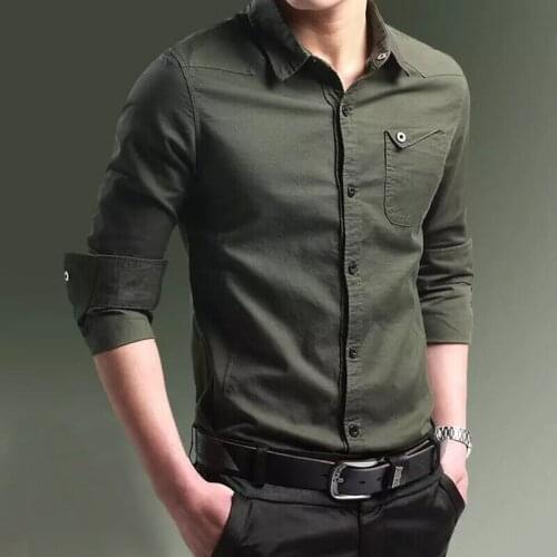 New Style Autumn Winter Uniforms Mens Cotton Long-sleeved Shirt Army Green Spring Mens Shirts Military Casual Solid Color Full