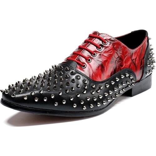 Spike Rivets S Show Shoes for men Big Size euro 38-46 Genuine leather Wedding Party Shoe