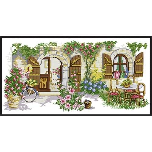 Dream home landscape cross stitch DMC cross stitch kit flower hut 14CT canvas print embroidery needlework kit DIYhome decoration