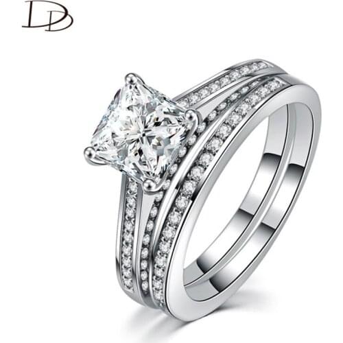 DODO Fashion 2Pcs Ring Sets For Women Square AAA Zircon & silvery Fine Jewelry Couple Rings Banquet Anillos Bijoux Gift Dd120