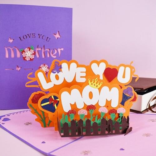3D Up Love You Mother Greeting Cards With Envelope Cut Post Card For Birthday Mother' Day Party Wedding Decoration