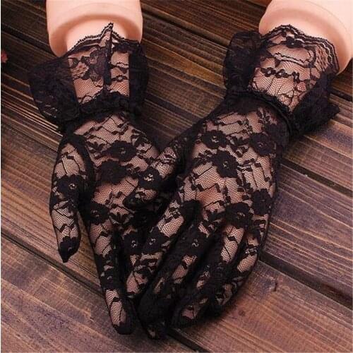 Elegant Style Sun Protection Lace Hollow-Out Gloves Delicate Lace Jacquard Pattern Lace Gloves Bridal Wedding Accessories