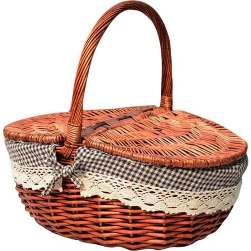 Wicker Picnic Basket With Lid And Handle & Liners Rattan Woven Fruit Storage Basket For Outdoor Picnic Parties Stunning