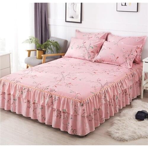 Floral Bedspread Bed Skirt Non-slip Fitted Sheet Cover Graceful 3pcs Double Lace Home Textile Cover Pillowcase colcha de cama