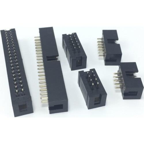 100PCS 2.54mm DC3 6/8/10/14/16/20/26/30/34/40/50 Pin 2x3/4/5/7/40P 50Pin Straight Male Shrouded PCB IDC Socket Box Header JTAG