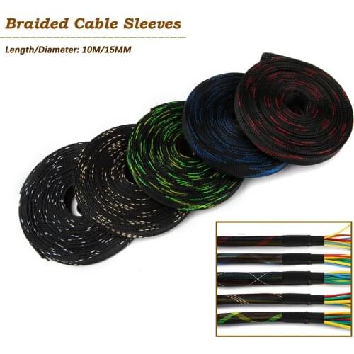 5M 10M 15mm Braided Cable Sleeve PET Braided Expandable Wire Sleeving Wrap Cable Insulation Nylon Sheath Cable Sleeve cable boot