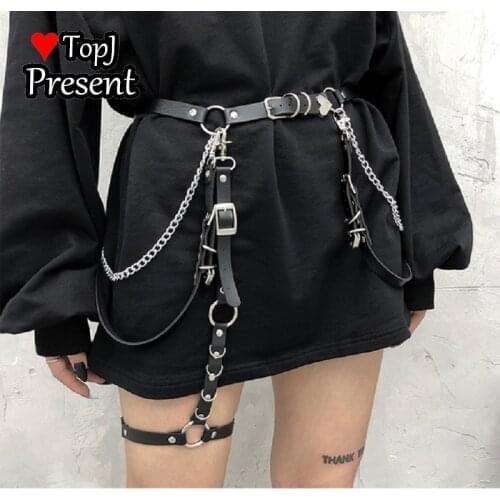 Women Skirt Belt lolita love heart belt gothic adjustable Waist Belt Chain Girl Pu Leather Harajuku Harness Leg Belt for Jk belt
