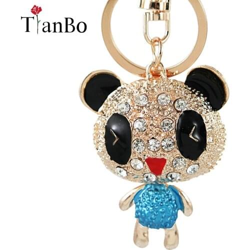 Luxury Cute Full Crystal Rhinestones Enamel Small Bear Keychain Car Key Chain Ring Pendant For Car Bag Charm Hot sale Gifts