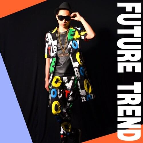 S-5xl 2020 New Mens Clothing Fashion Dj Color Letters Long Suit Coats Plus Size Men Dress Singer Stage Costumes