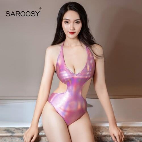 SAROOSY Sexy Oil Shiny High Cut Bodysuit for Women Lingerie Plus Size Backless High Leastic Faux Leather Clubwear New Arrival