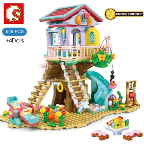 SEMBO 648Pcs Seasons Forest View Jungle Camping Tree House Building Blocks Assembly Construction Model Bricks Toys Friends Gifts