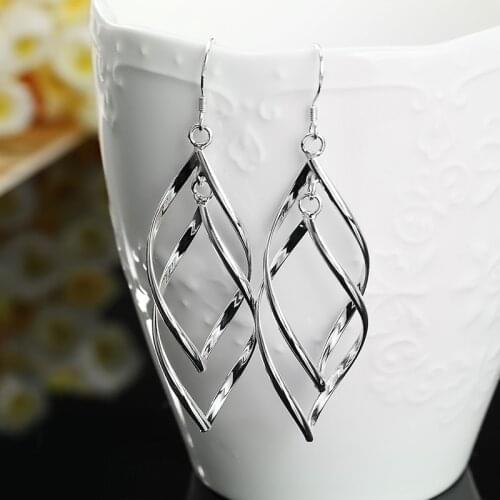 2020 New 925 Silver Earrings For Women Double Twist Wedding Dangle Earring Fashion Jewelry