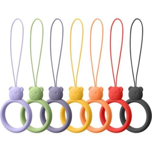 Silicone ring lanyard cartoon bear liquid mobile phone lanyard earphone sleeve U disk short pendant warm hand treasure lanyard