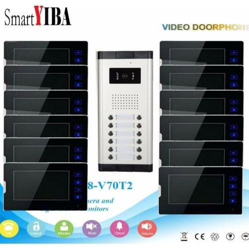 SmartYIBA 12 Units Apartment Intercom System Video Door Phone Door Intercom Aluminum Alloy Camera 7"Inch Monitor Video Doorbell