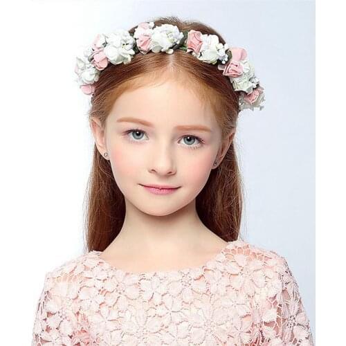 Wedding Flower Girls Crown Bridal Headband Floral Hair Wreath with Ribbon Maternity Girl Headwear Hair Accessories For Women