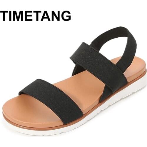 TIMETANG Flat Sandal Shoe2021Summer Strappy Heels Suit Female Beige Large Size Without Bohemian Girls Black Big New Clear Comfor
