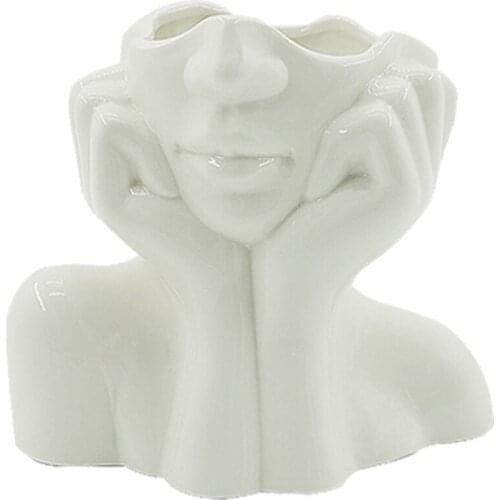 Living Room Face Flower Pot Simulation Human Body Art Vase Ceramic Ornaments Nordic White Moderno Sculpture Decoration