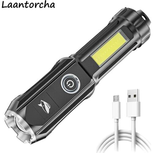 Flashlight Powerful Zoom USB Rechargeable Ultra Bright torch High power led flashlights With Side Light Portable Camping Light