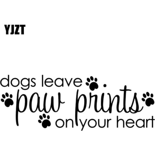 YJZT 14CM*5.1CM Dogs Leave Paw Prints On Your Heart Vinyl Car Decal Sticker Black/Silver C10-00331