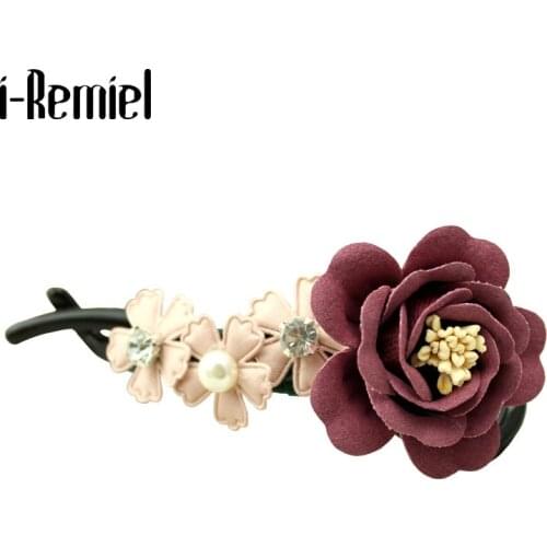 Korean Fashion Cloth Flower Hairpins Elegant Adult Rhinestone Banana Clip Hair Clip Headwear for Women Girls Hair Accessories