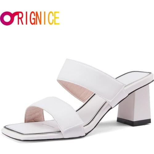 Orignice Summer Women Gladiator Sandals 2021 Outdoor Slippers Thick High Heels Genuine Leather Square Toe Sexy Shoes Size 34-40