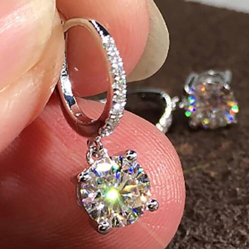 18K White Gold Women Drop Clip Hoop Earrings Moissanite Diamonds 0.5 1 2 3 Carat Round Wedding Party Engagement Anniversary Gift
