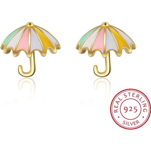 925 Sterling Silver Colourful Small Umbrella Earrings Simple For Women Girls Gift Sterling Silver Fine Jewelry Bijoux