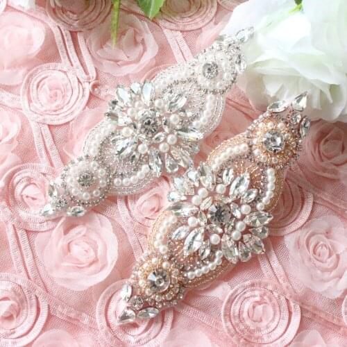 10 pieces) Hand beaded black rhinestone applique Iron on sew on crystal applique patches for wedding dress bridal sash belts