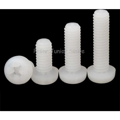 100pcs White Plastic Nylon Screw M4 Cross Round Pan Phillips Head Screw Bolt Hex Nut GMN