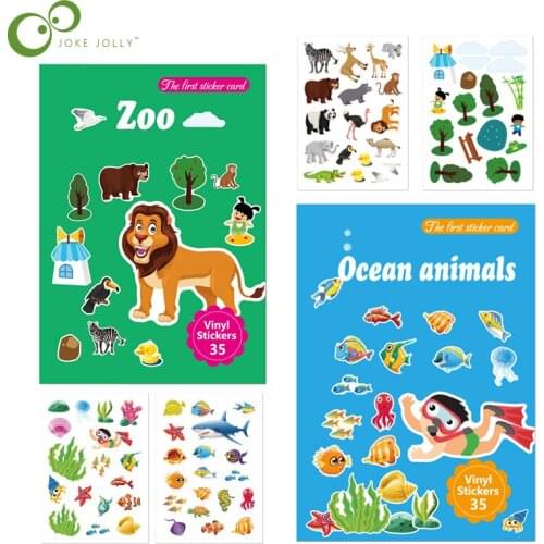 2Pcs Chidren Stickers Book Toys Puzzle Game Cartoon Zoo Sea Animals Creation Sticker Pad Learning Education Girl Boy Kids Gifts