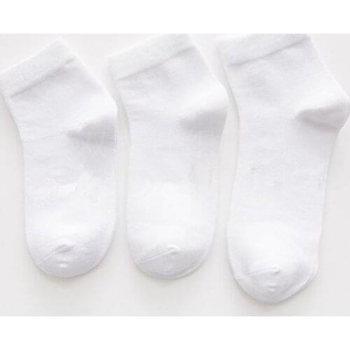 5Pairs/Lot White Kid Socks Baby Casual Comfortable Solid Cotton Thin Soft Socks Children for Boys Girls Sport Students Socks