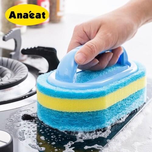 ANAEAT 1PC Powerful Decontamination Bath Brush Magic Sponge Tile Brush Plastic Handle Kitchenware