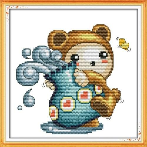 Aquarius Baby Bear Chinese Cross Stitch Kits Ecological Cotton Stamped Printed 14CT 11CT DIY Gift Wedding Decoration For Home