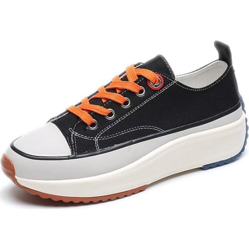 Free Shipping Women Platform Sneakers 2020 New Style Woman Canvas Shoes Fashion Womens Chunky Sneakers Lace Up Shallow Shoes