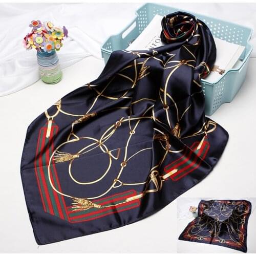2021 Fashion Hijab Scarf for Women Print Silk Satin Hair Scarfs Luxury Square Neckerchief Headband Scarves For Ladies NSF001
