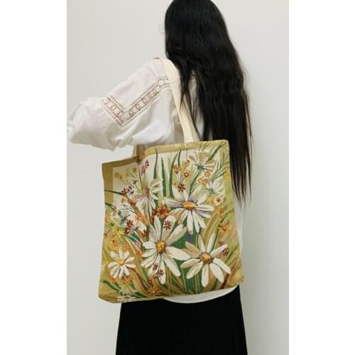 Big Size Vintage Women Embroidery Knit Canvas Shoulder Bags Cotton Cloth Fabric Handbag Casual Tote Books Bag Cute Shopping Bags