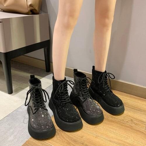 Martin boots womens thick-soled short boots 2020 new full diamond all-match short boots women single boots women boots