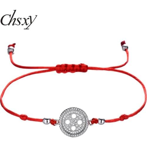 CHSXY Simple Crystal Round Circle Red Thread String Bracelet Lovers Couple Handmade Rope Bracelets for Women Men Wedding Jewelry