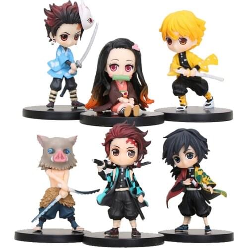 6pcs/set Anime Demon Slayer Kimetsu No Yaiba Figure Q Posket Kamado Tanjirou Kamado Nezuko Agatsuma Figure Toys 6cm Collect Gift