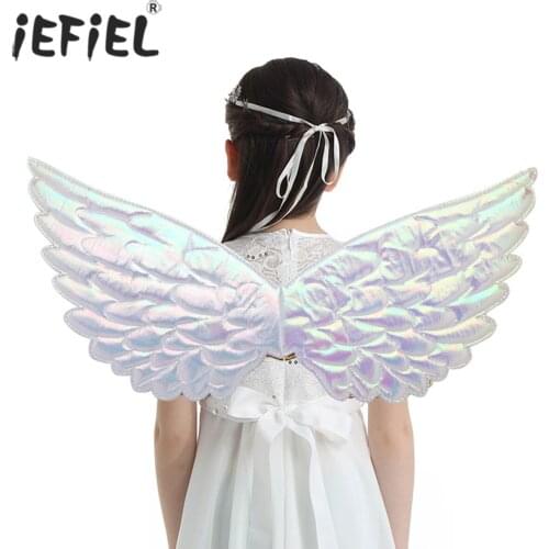 IEFiEL Kids Children Shiny Metallic Angel Wings for Photography Masquerade Halloween Cosplay Party Fancy Costume Accessories