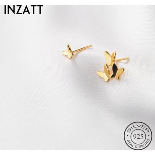 INZATT Real 925 Sterling Silver Butterfly Insect Stud Earrings For Fashion Women Asymmetry Cute Fine Jewelry Accessories