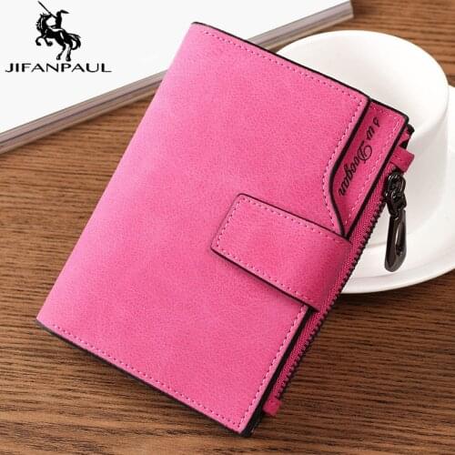 JIFANPAUL ladies short wallet female zipper buckle wallet card bag fashion simple fresh large capacity wallet free shipping