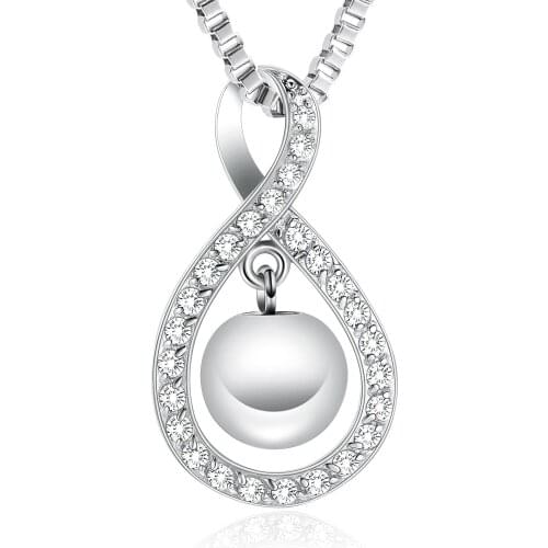 K001 Infinity Cremation Jewelry for Ashes Crystal Pendant Locket Stainless Steel Keepsake Memorial Urn Necklace for Men Women