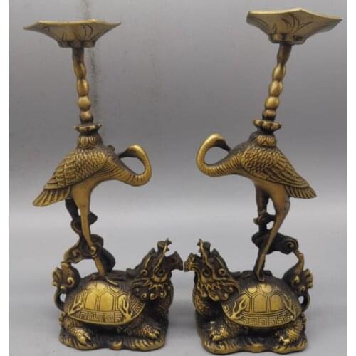China brass dragon turtle crane Candle Holders crafts statue A pair
