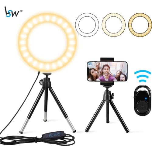 Ring Light 6inch Mini Selfie LED Desktop Ring Lamp With Tripod Stand & Cell Phone Holder&Remote For YouTube/Video Conference